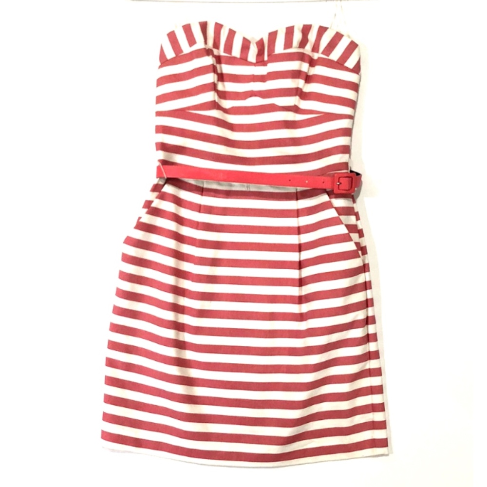 Coral and white striped dress with belt :) - Picture 1 of 5